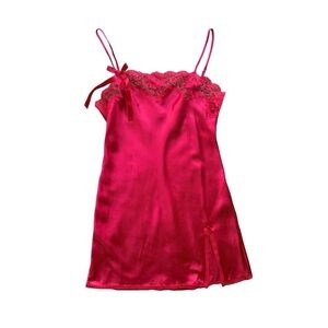 Victoria’s Secret Angel Women’s Satin Bow Red Lace Trim Mini Slip Dress Size M